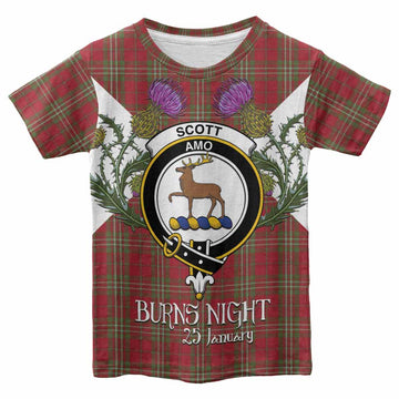 Scott Tartan Family Crest Kid T-shirt Scottish Burns Night Thistle Floral