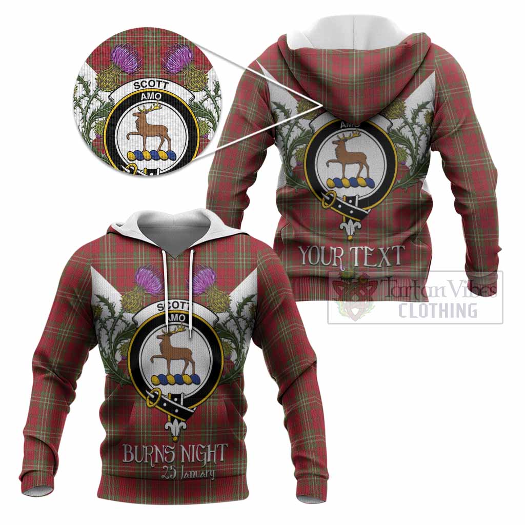 Scott Tartan Family Crest Knitted Hoodie Scottish Burns Night Thistle Floral