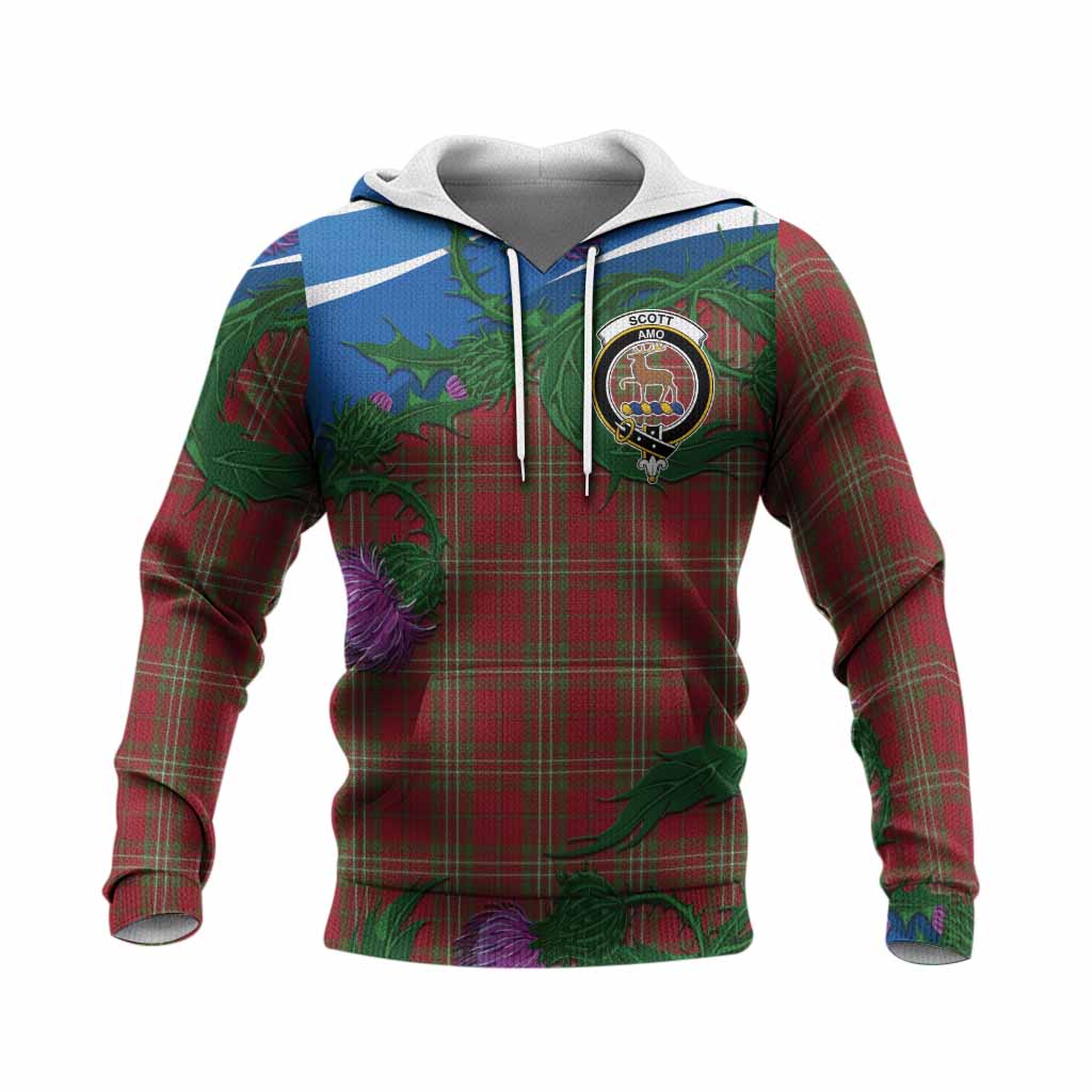 Scott Tartan Family Crest Knitted Hoodie Thistle in Minimalism