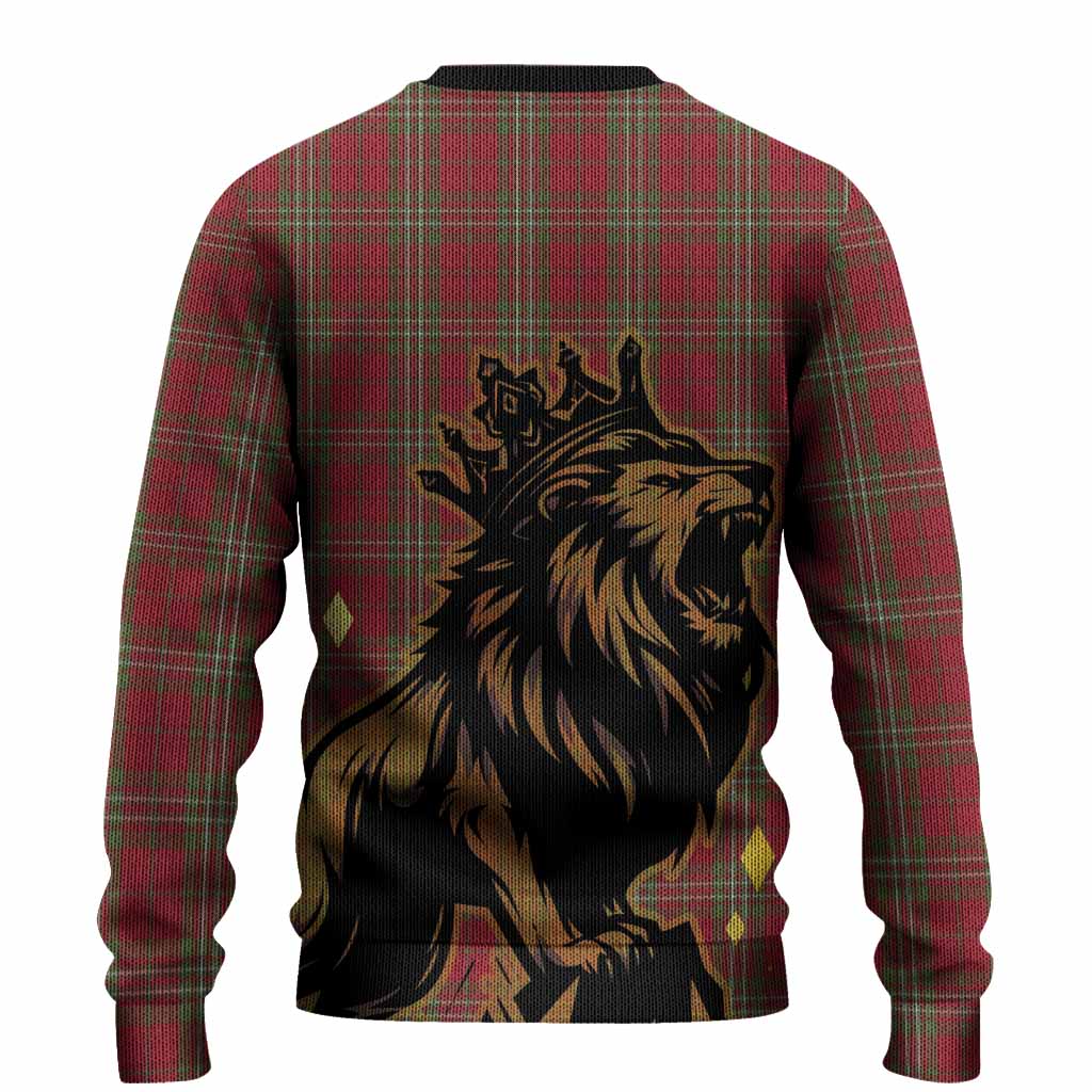 Scott Tartan Family Crest Knitted Sweater Crowned Lion Roaring