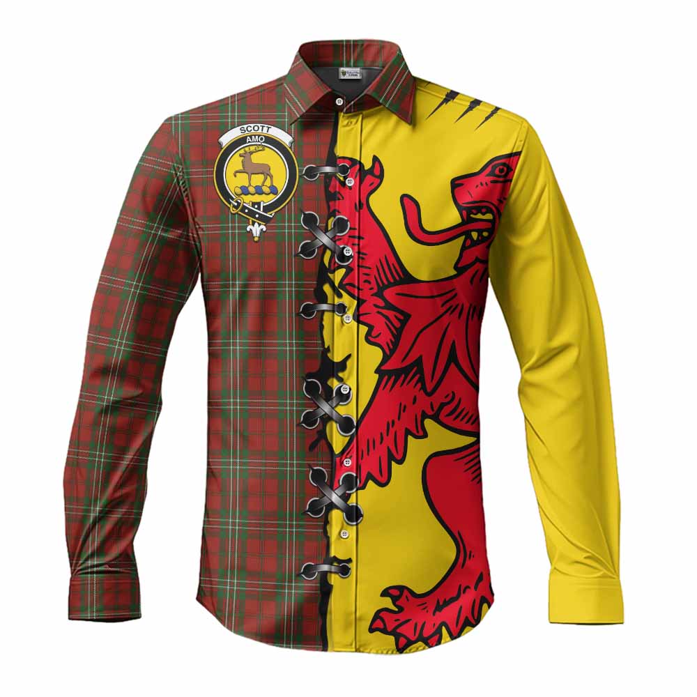 Scott Tartan Family Crest Long Sleeve Button Shirts Lion Rampant Honor - Tartan Vibes Clothing