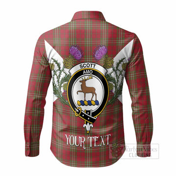 Scott Tartan Family Crest Long Sleeve Button Shirts Scottish Burns Night Thistle Floral