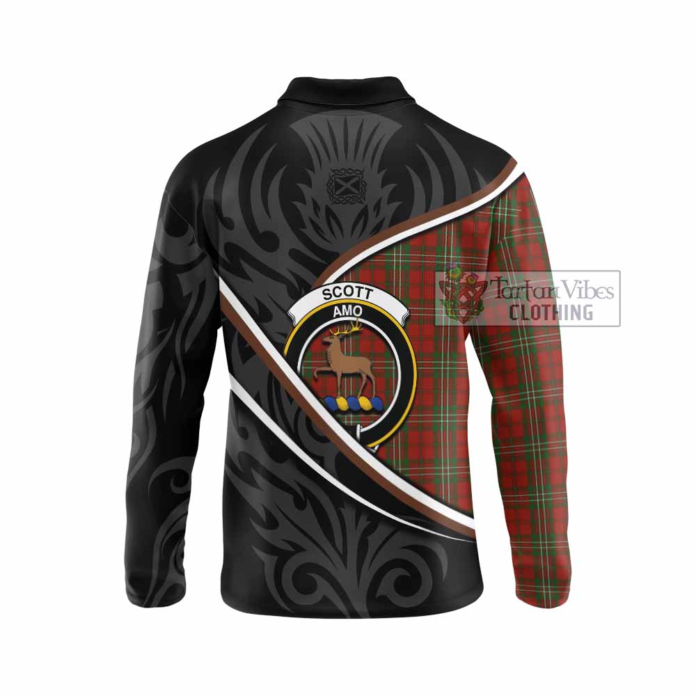 Scott Tartan Family Crest Long Sleeve Polo Shirt Celtic Scottish Thistle Floral - Tartan Vibes Clothing