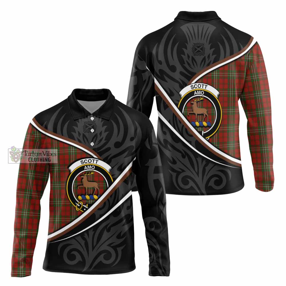 Scott Tartan Family Crest Long Sleeve Polo Shirt Celtic Scottish Thistle Floral - Tartan Vibes Clothing