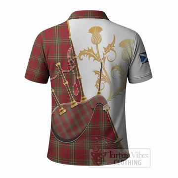 Scott Tartan Family Crest Polo Shirt Bagpipes with Scottish Thistle
