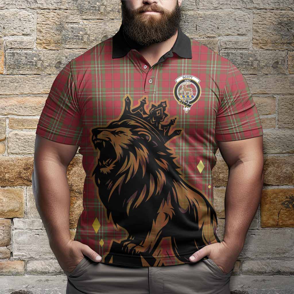 Scott Tartan Family Crest Polo Shirt Crowned Lion Roaring