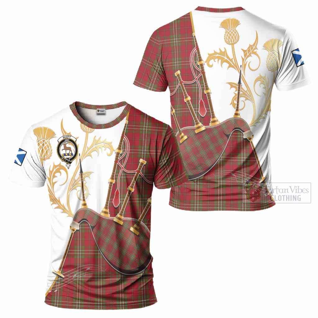 Scott Tartan Family Crest T-Shirt Bagpipes with Scottish Thistle