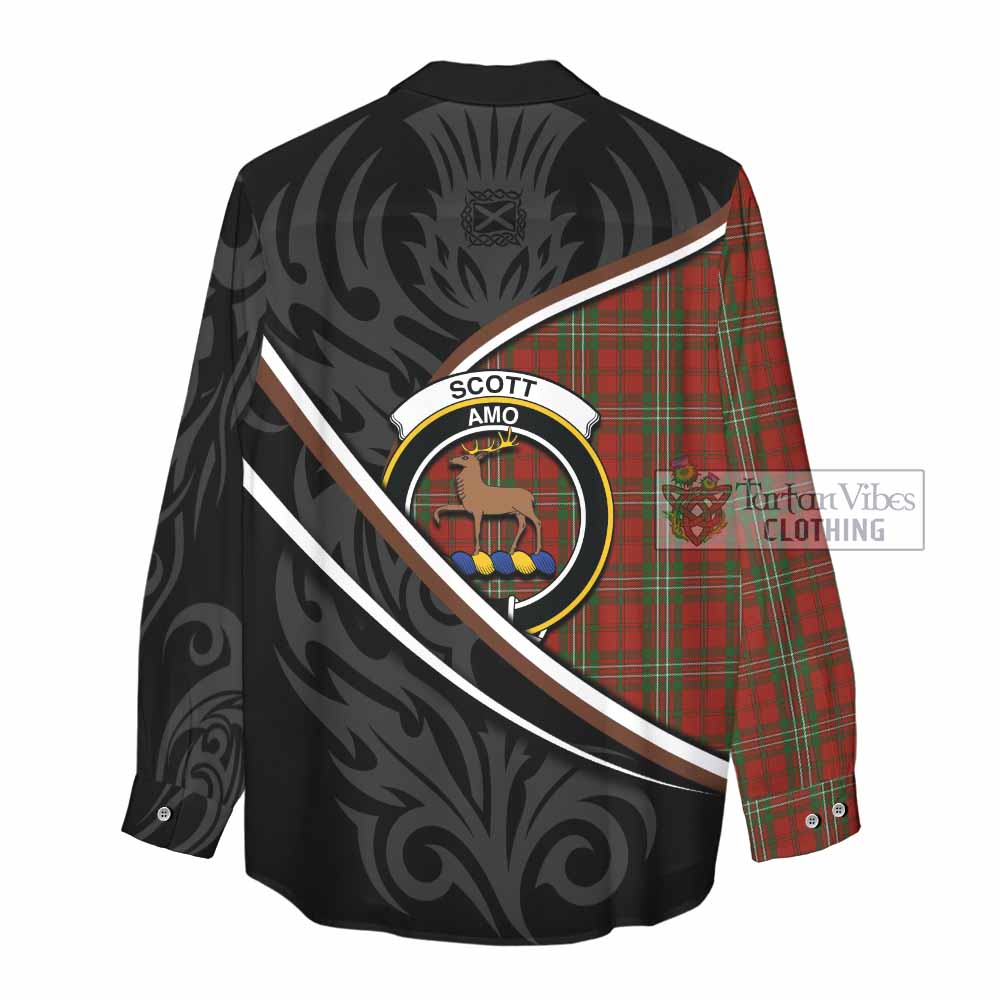 Scott Tartan Family Crest Women Casual Shirt Celtic Scottish Thistle Floral - Tartan Vibes Clothing