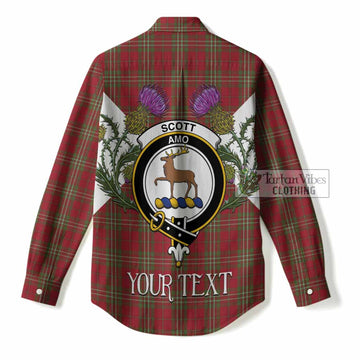 Scott Tartan Family Crest Women Casual Shirt Scottish Burns Night Thistle Floral