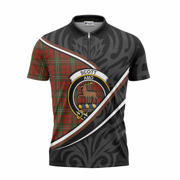 Scott Tartan Family Crest Zipper Polo Shirt Celtic Scottish Thistle Floral