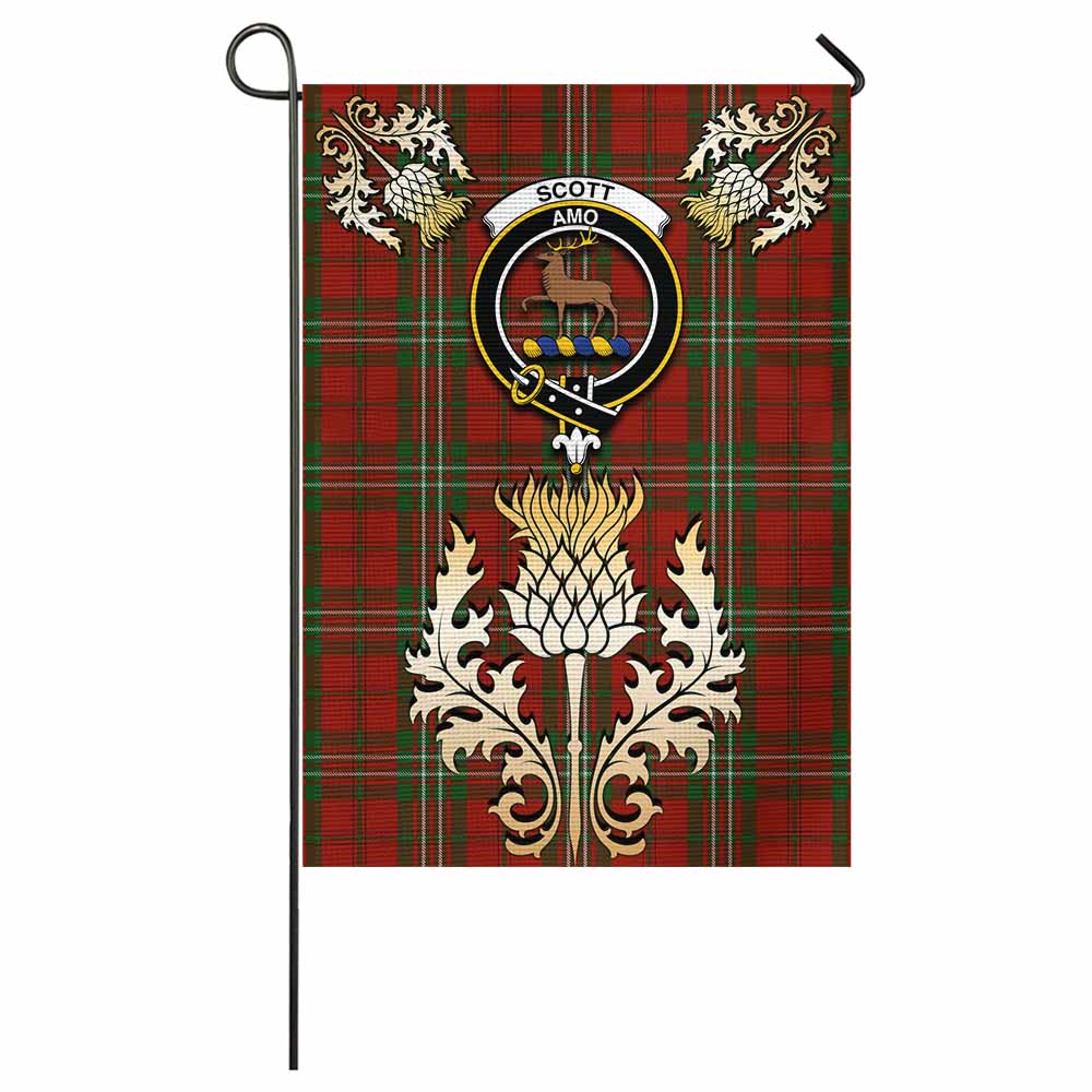 Scott Tartan Garden Flag with Golden Regal Scottish Thistle Emblem - Tartan Vibes Clothing