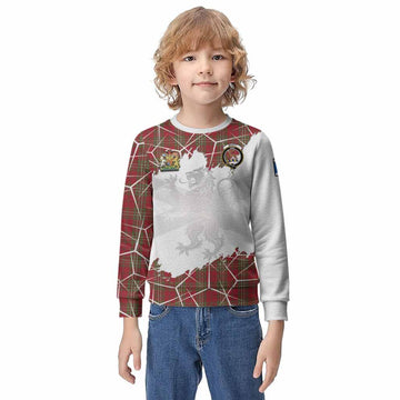 Scott Tartan Kid Knitted Sweatshirt with Family Crest and Lion Rampant Grunge Style