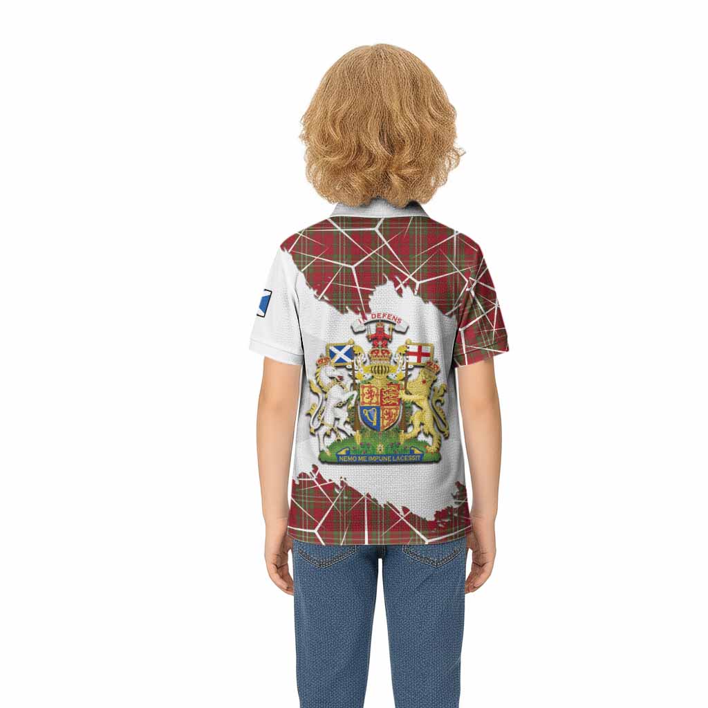 Scott Tartan Kid Polo Shirt with Family Crest and Lion Rampant Grunge Style
