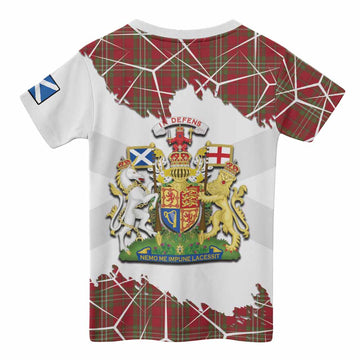Scott Tartan Kid T-shirt with Family Crest and Lion Rampant Grunge Style