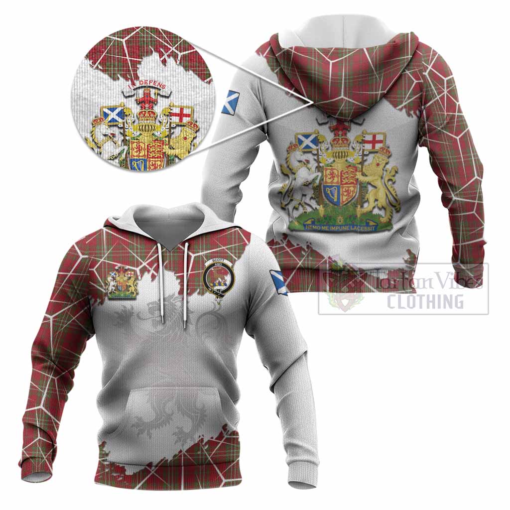 Scott Tartan Knitted Hoodie with Family Crest and Lion Rampant Grunge Style