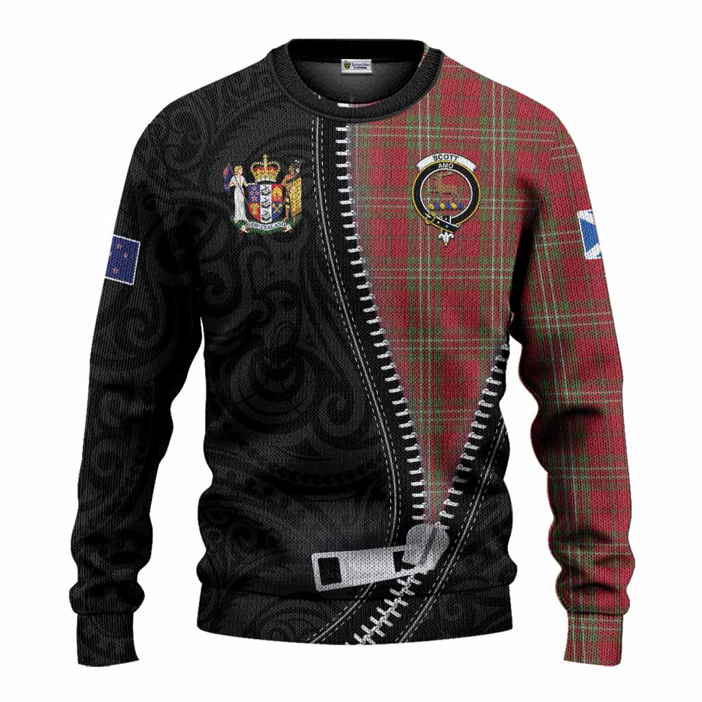 Scott Tartan Knitted Sweater New Zealand Pattern Unique Zipper Stylized