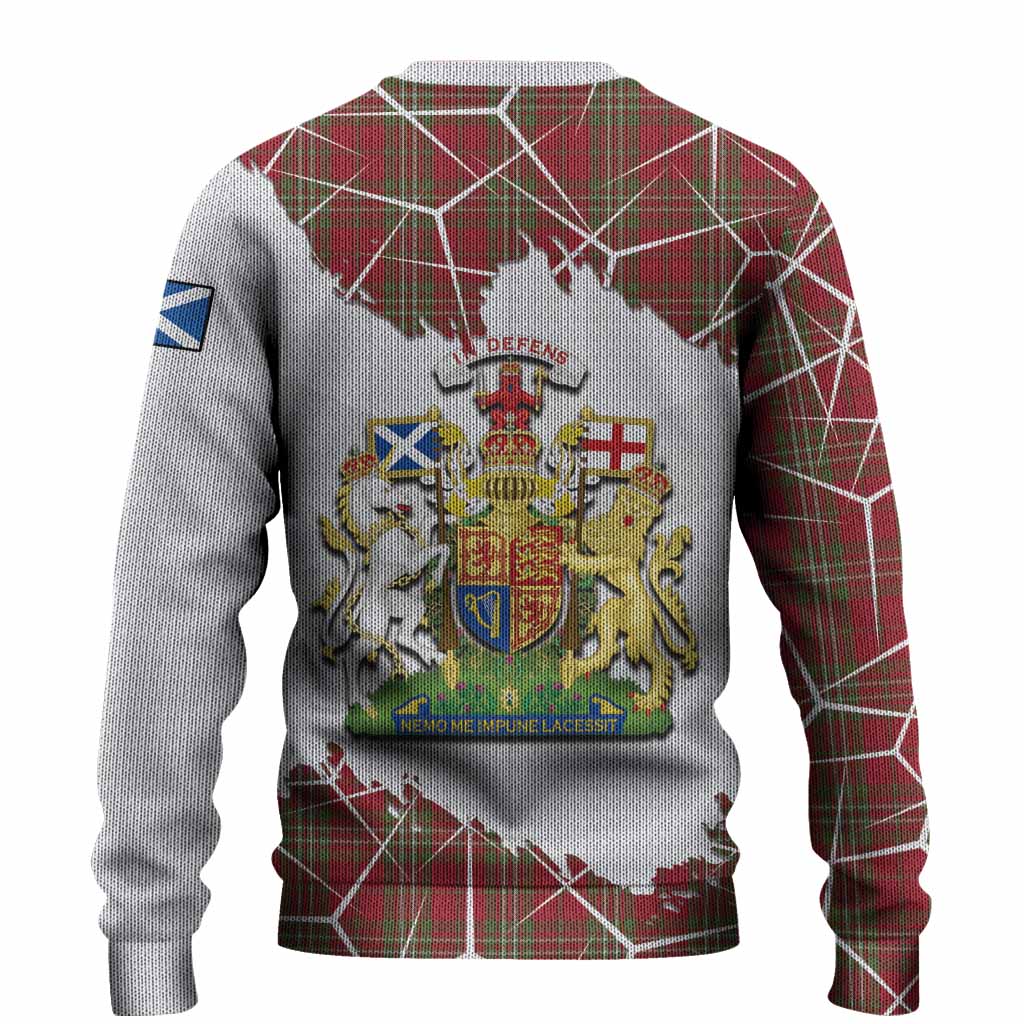 Scott Tartan Knitted Sweater with Family Crest and Lion Rampant Grunge Style