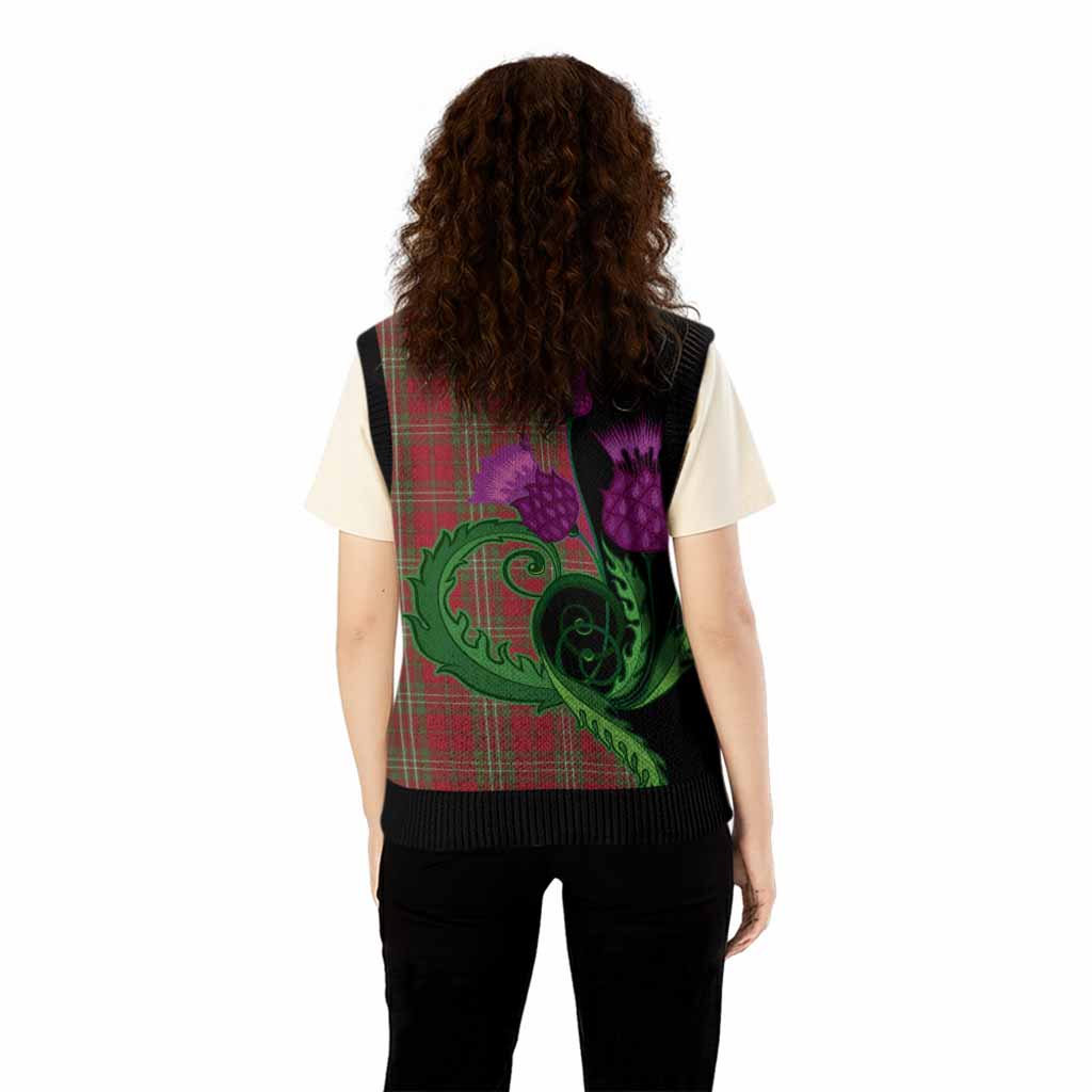 Scott Tartan Knitted V-Neck Vest Traditional Scottish Thistle