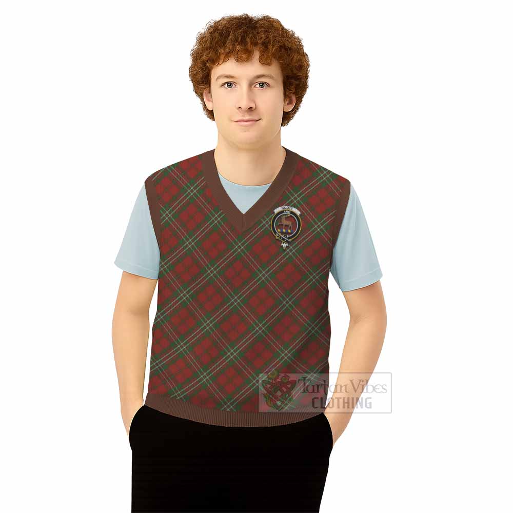 Scott Tartan Knitted V-Neck Vest with Family Crest Cross Style