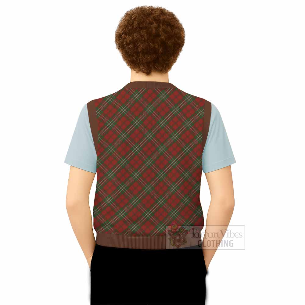 Scott Tartan Knitted V-Neck Vest with Family Crest Cross Style