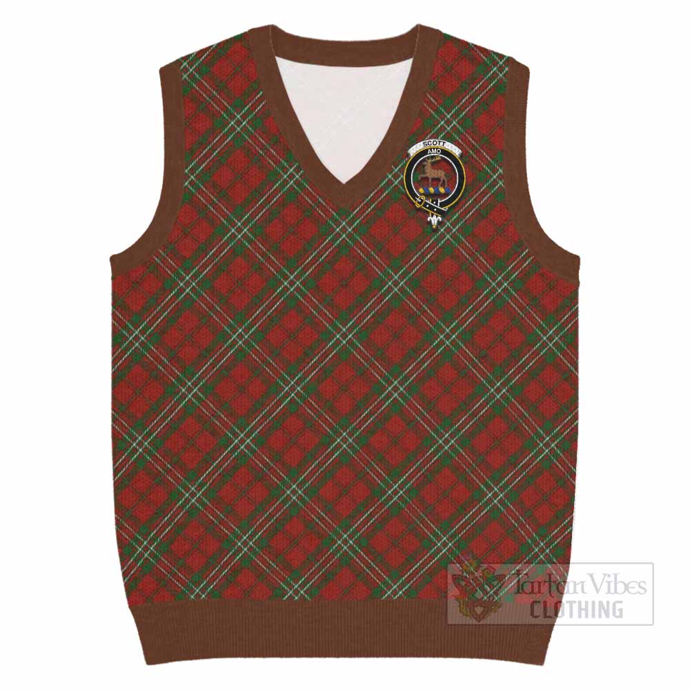 Scott Tartan Knitted V-Neck Vest with Family Crest Cross Style