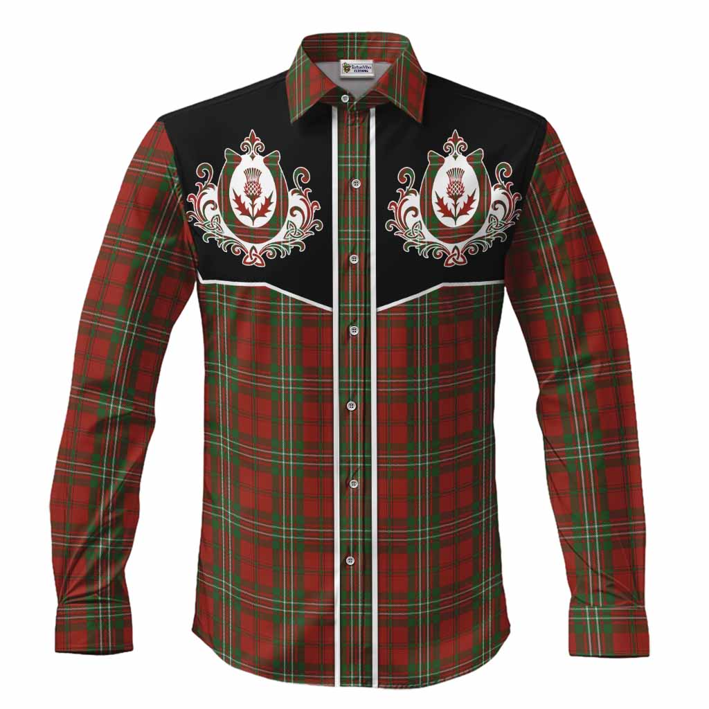 Scott Tartan Long Sleeve Button Shirts Horseshoe Ornament Men's Shirt S - Tartan Vibes Clothing