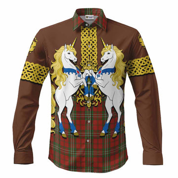 Scott Tartan Long Sleeve Button Shirts Unicorn Celtic Knot And Thistle Emblem