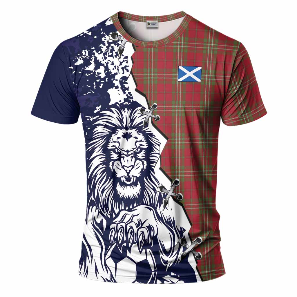 Scott Tartan Scottish T-Shirt Angry Lion With Soccer Ball Style