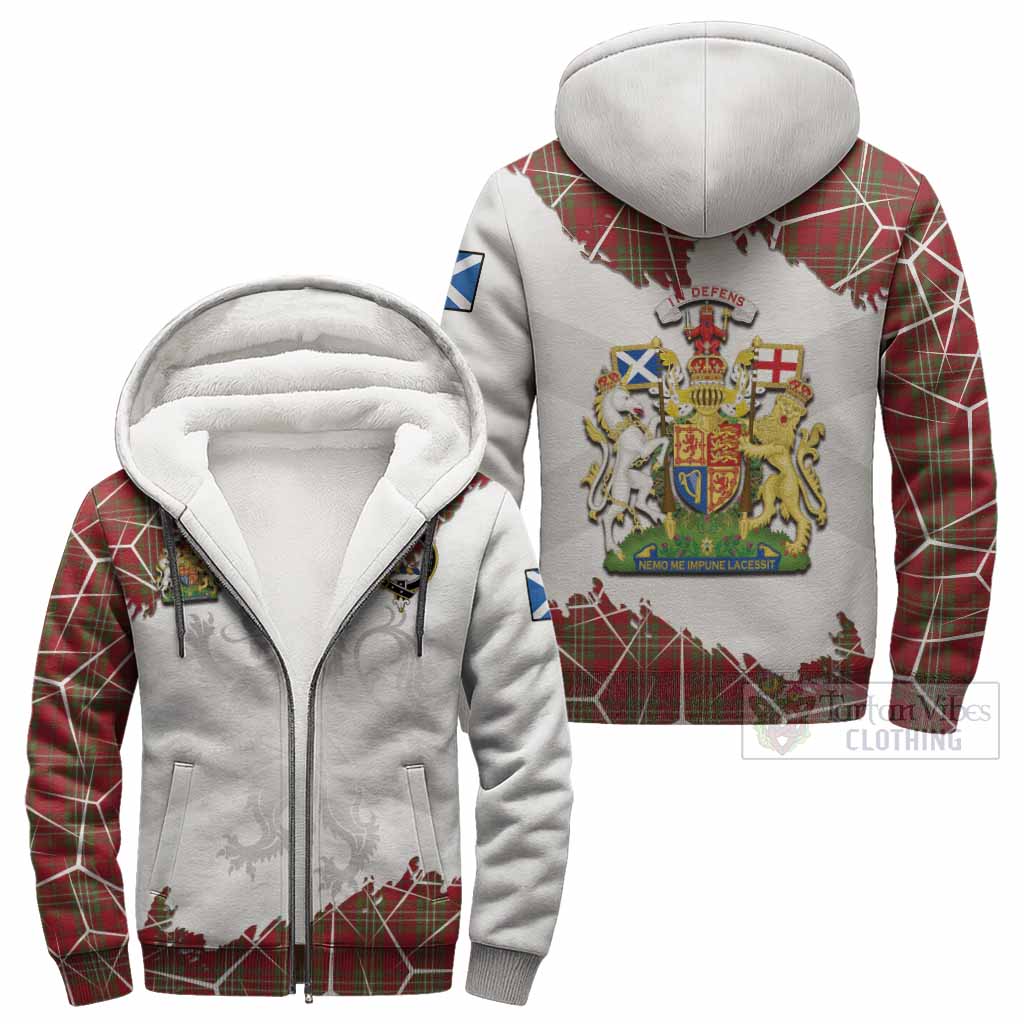 Scott Tartan Sherpa Hoodie with Family Crest and Lion Rampant Grunge Style