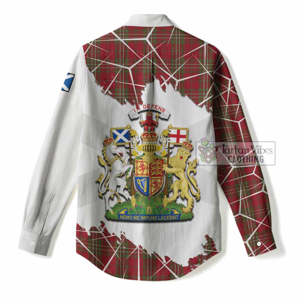 Scott Tartan Women Casual Shirt with Family Crest and Lion Rampant Grunge Style