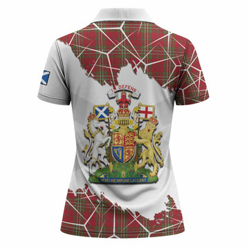 Scott Tartan Women Polo Shirt with Family Crest and Lion Rampant Grunge Style