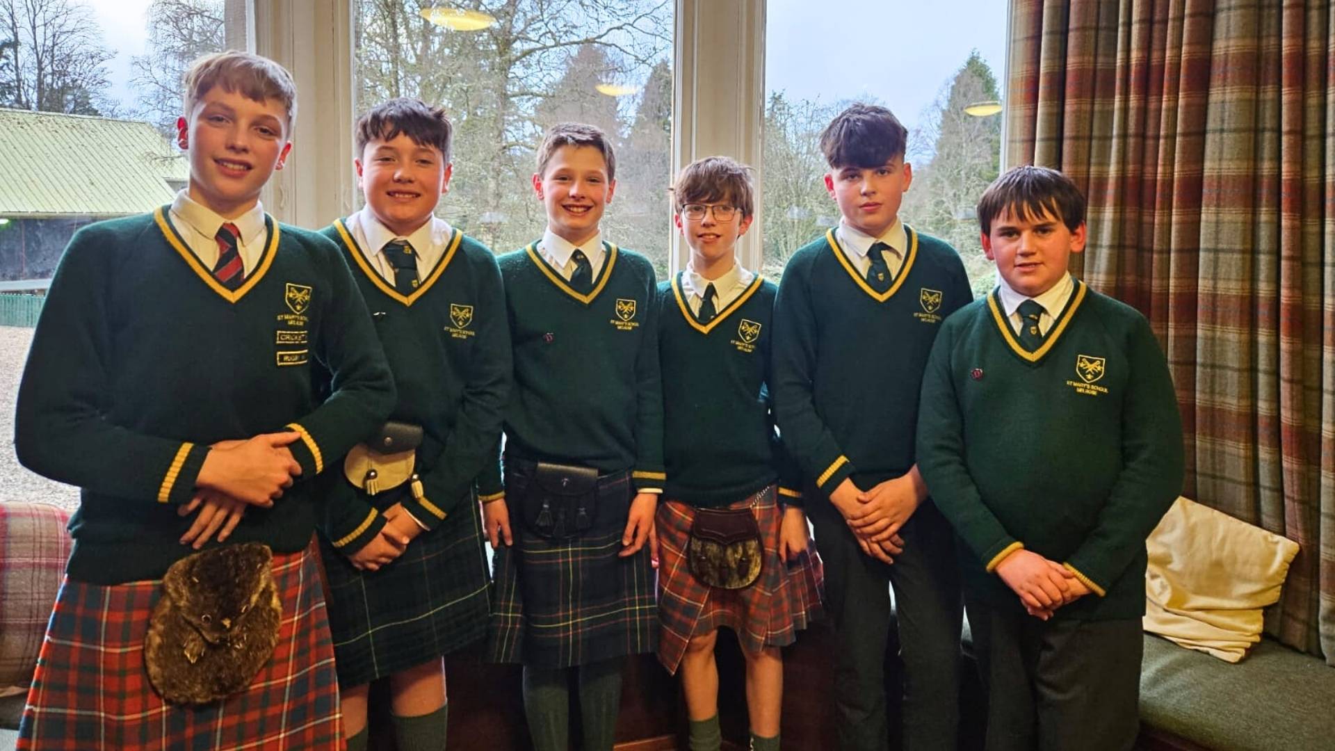 Scottish students in tartan kilts at St Mary’s Melrose.