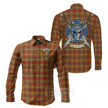 Scrymgeour Tartan Long Sleeve Button Shirt with Family Crest Celtic Skull Style Men's Shirt S - Tartan Vibes Clothing
