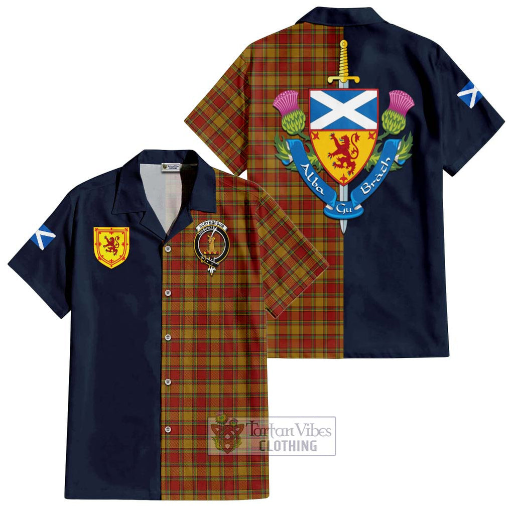 Scrymgeour Tartan Hawaiian Shirt Alba with Scottish Lion Royal Arm Half Style Kid - Tartan Vibes Clothing