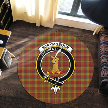 Scrymgeour Tartan Round Rug with Family Crest Premium Round Rug - Tartan Vibes Clothing