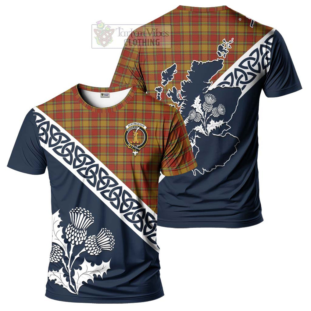 Scrymgeour Tartan T-Shirt Featuring Thistle and Scotland Map Kid's Shirt - Tartanvibesclothing Store