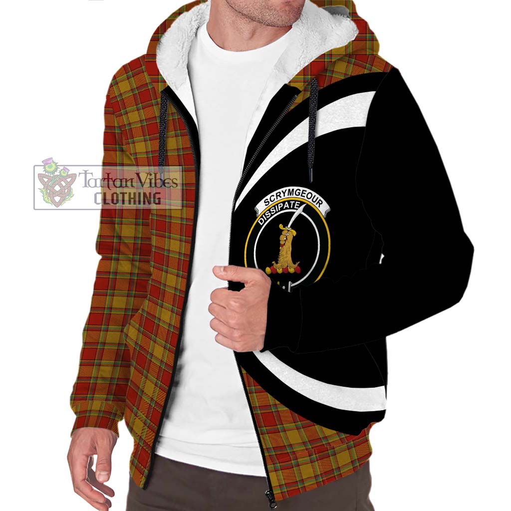 Scrymgeour Tartan Sherpa Hoodie with Family Crest Circle Style Unisex S - Tartan Vibes Clothing