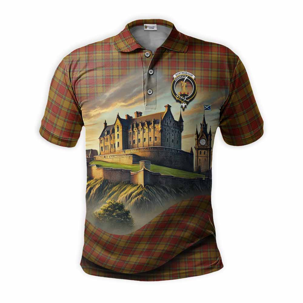 Tartan Vibes Clothing Scrymgeour Tartan Family Crest Polo Shirt with Scottish Ancient Castle Stype