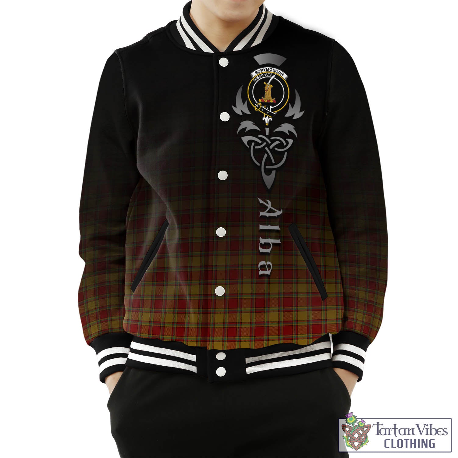 Scrymgeour Tartan Baseball Jacket Featuring Alba Gu Brath Family Crest Celtic Inspired Unisex - Tartan Vibes Clothing