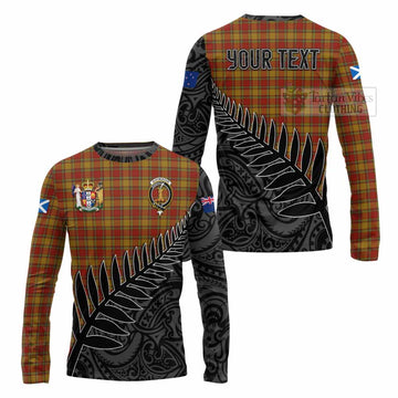 Tartan Vibes Clothing Scrymgeour Crest Tartan Long Sleeve T-Shirt with New Zealand Silver Fern Half Style