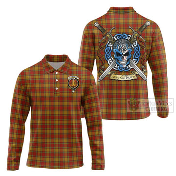 Scrymgeour Tartan Long Sleeve Polo Shirt with Family Crest Celtic Skull Style Unisex - Tartan Vibes Clothing