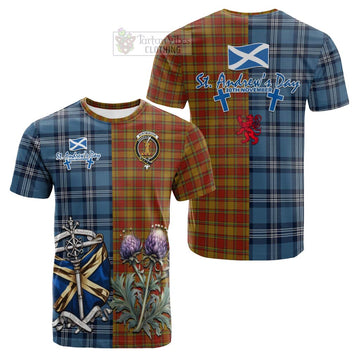 Scrymgeour Tartan Cotton T-shirt Happy St. Andrew's Day Half Tartan Style Kid's Shirt - Tartan Vibes Clothing