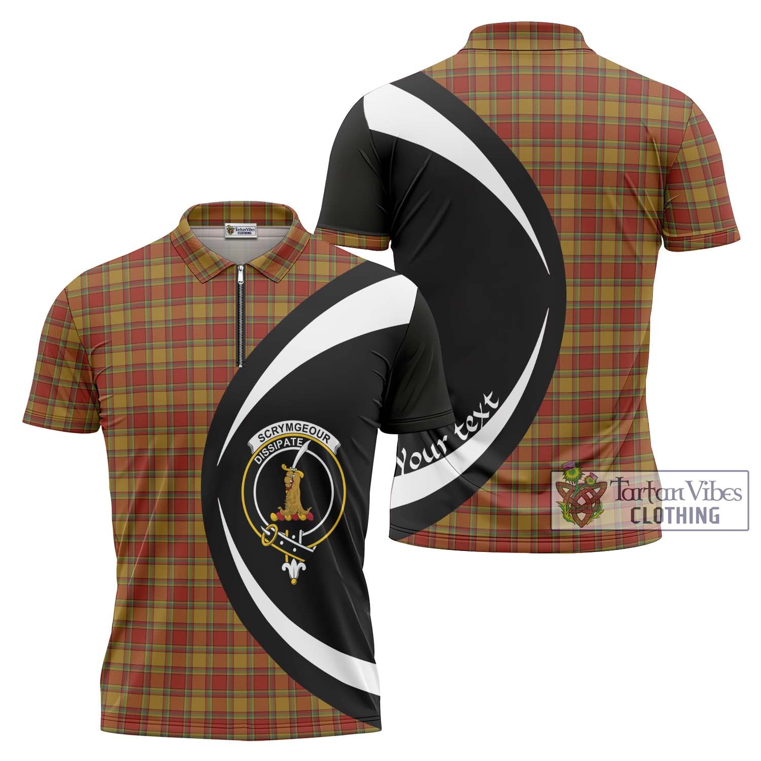 Scrymgeour Tartan Zipper Polo Shirt with Family Crest Circle Style Unisex - Tartan Vibes Clothing