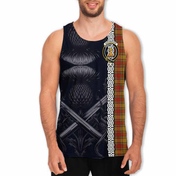 Scrymgeour Tartan Men's Tank Top with Family Crest Cross Sword Thistle Celtic Vibes Men - Tartan Vibes Clothing