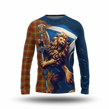 Scrymgeour Tartan Family Crest Long Sleeve T-Shirt with Scottish Majestic Lion Unisex - Tartan Vibes Clothing