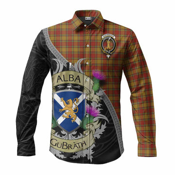 Scrymgeour Tartan Family Crest Long Sleeve Button Shirt Lion Rampant Royal Thistle Shield Celtic Inspired Men's Shirt S - Tartan Vibes Clothing