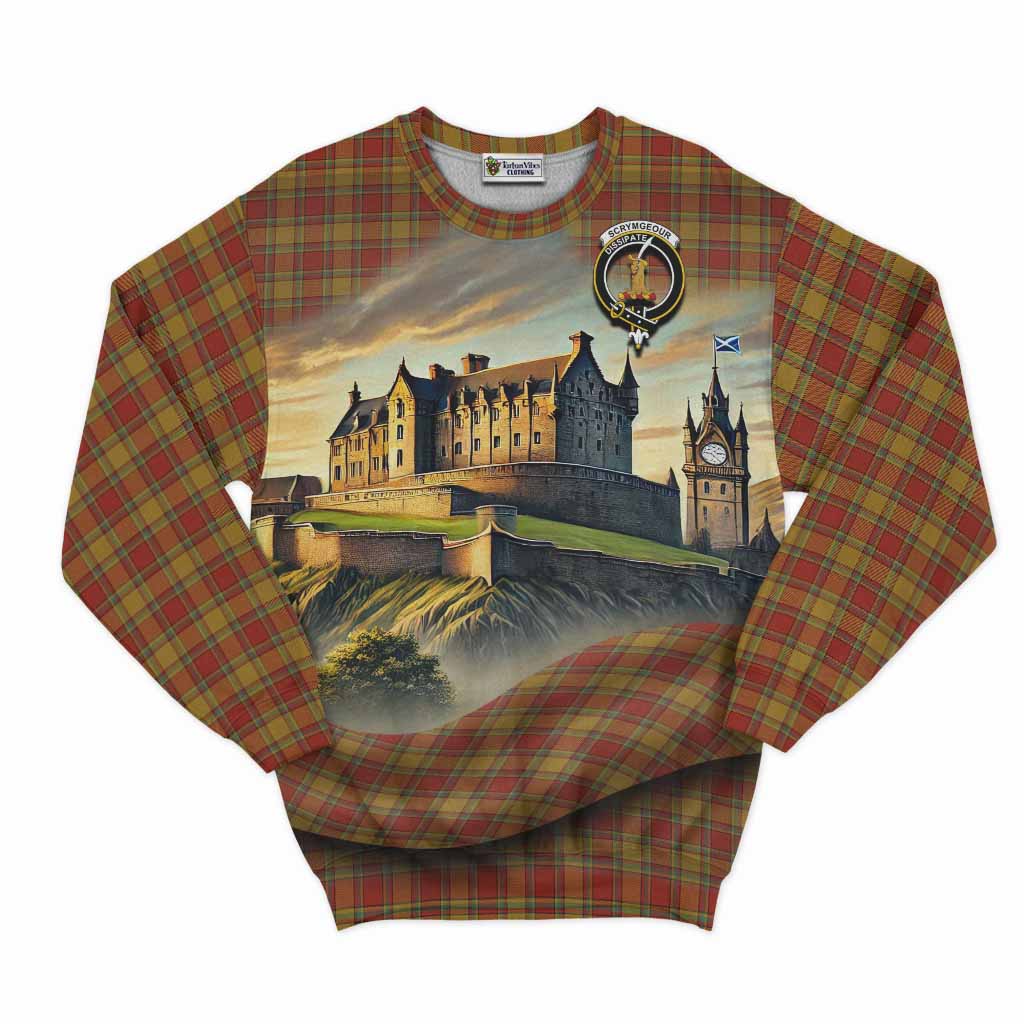 Scrymgeour Tartan Family Crest Sweatshirt with Scottish Ancient Castle Style Unisex - Tartan Vibes Clothing