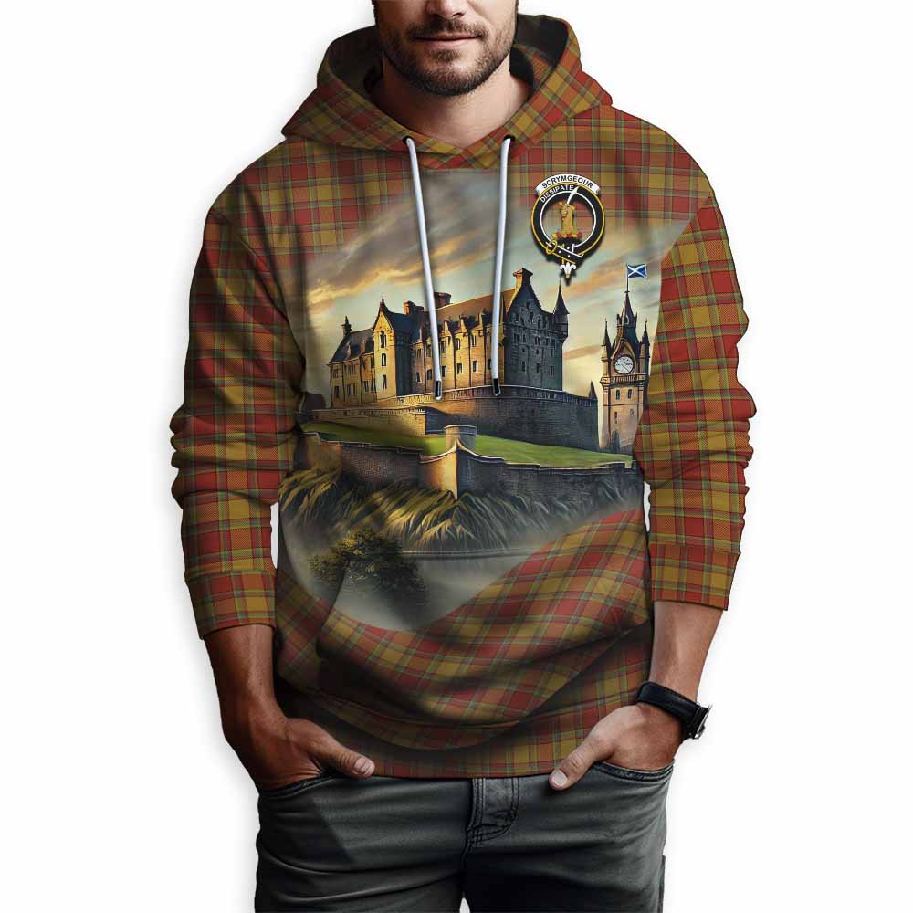 Scrymgeour Tartan Family Crest Hoodie with Scottish Ancient Castle Style Pullover Hoodie - Tartan Vibes Clothing