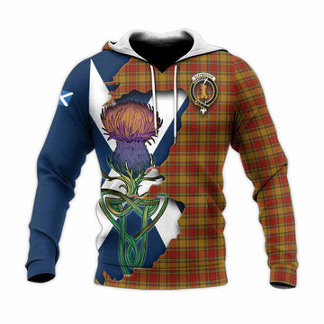 Tartan Vibes Clothing Scrymgeour Tartan Family Crest Knitted Hoodie Scottish Thistle Celtic Inspired