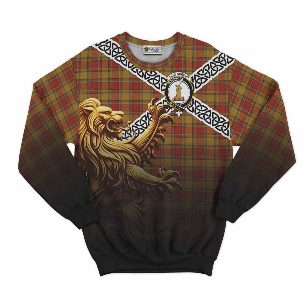 Scrymgeour Crest Tartan Sweatshirt with Golden Lion Emblem Celtic Style Unisex - Tartan Vibes Clothing
